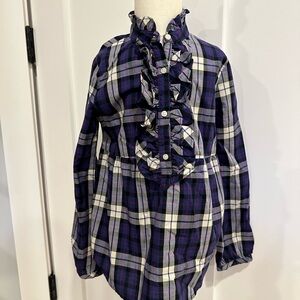 CHAPS Plaid Ruffle Kids Shirt EUC
